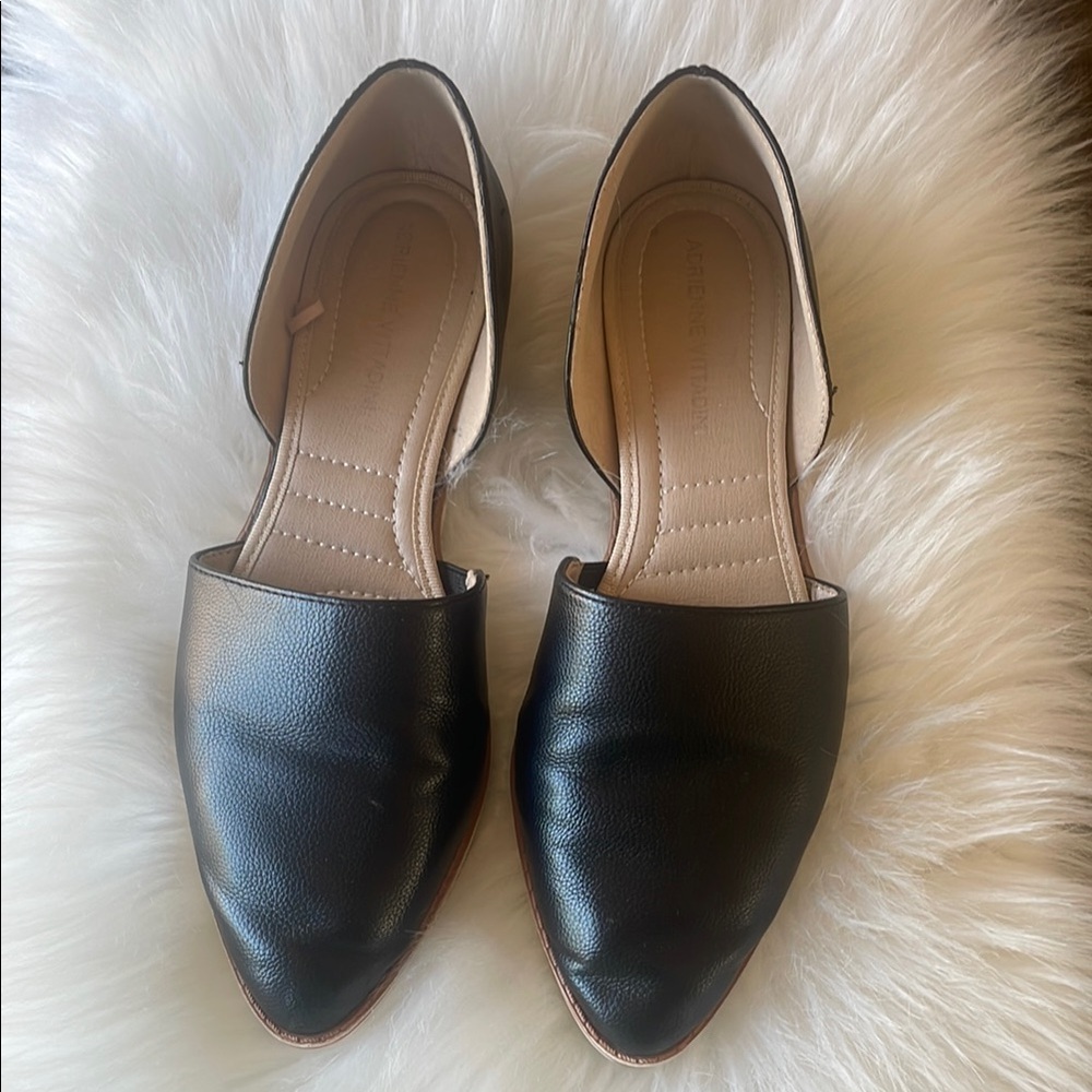 Adrienne Vittadini Black Leather Flats with d'Orsay Design